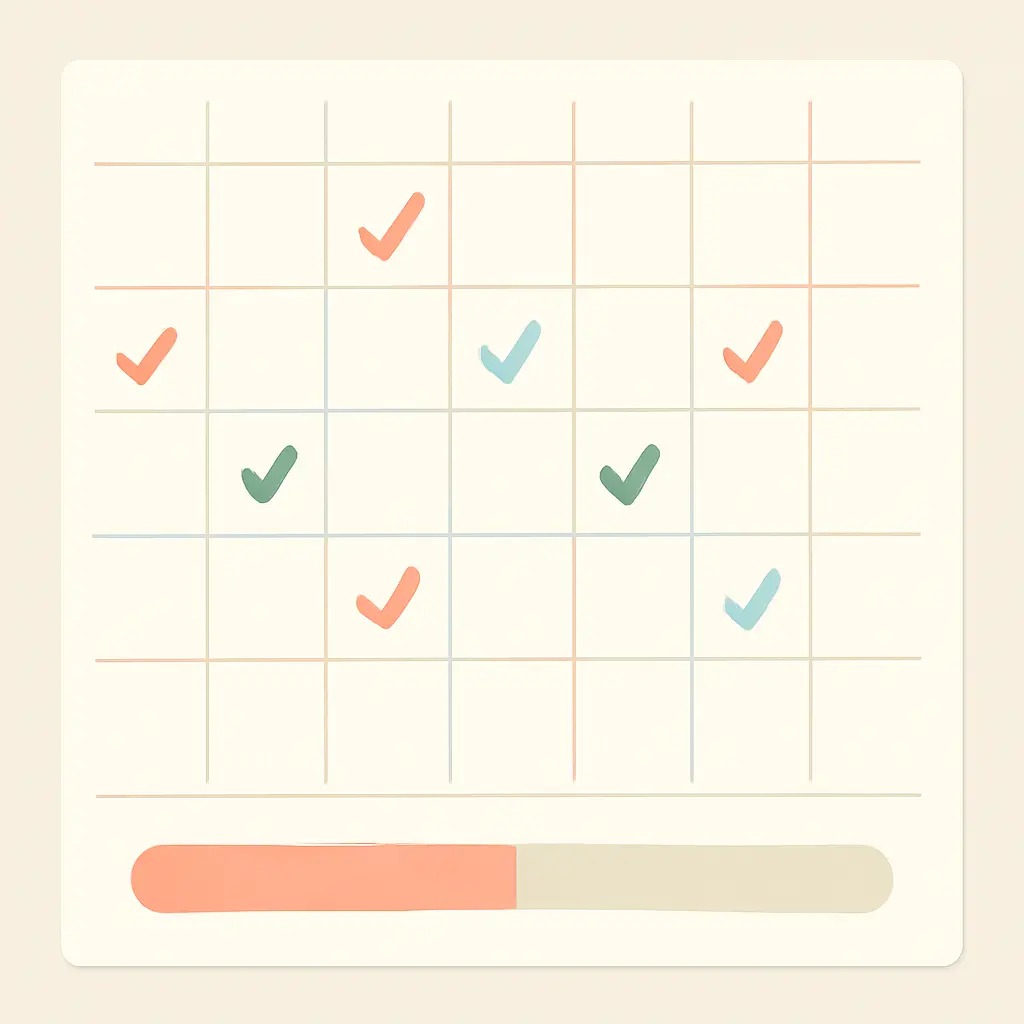 Colorful weekly self-care tracking chart with checkboxes and progress indicators