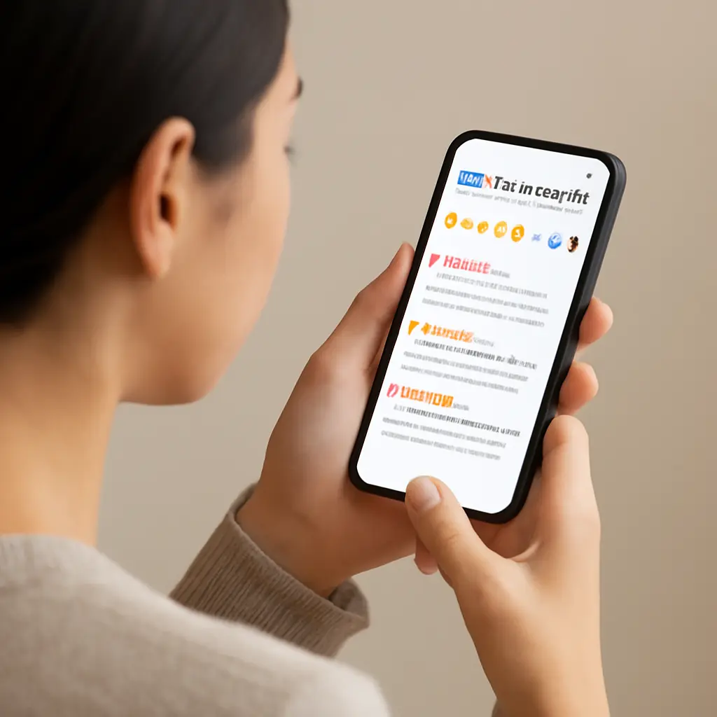 Woman looking at review ratings on a smartphone for entertainment choices